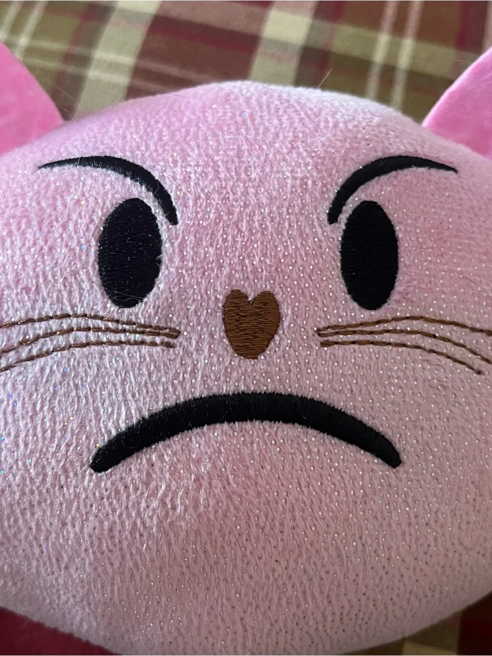 Pink Sparkle Angry Face Cat Plush